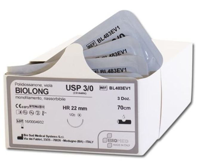 Sutura Biolong DS24 USP 3-0 cm.70 viola - ago 3/8 monofilamento