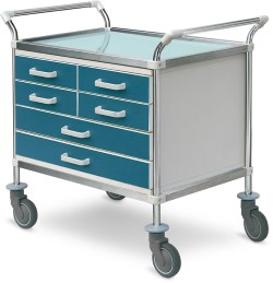 Carrello in acciaio a sei cassetti in bilaminato