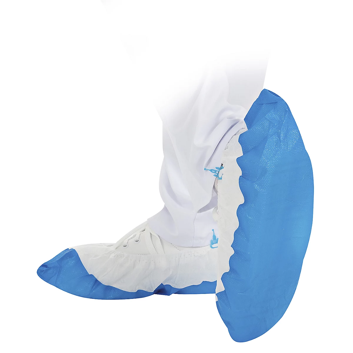 Copriscarpe monouso PLE+CPE bianco/azzurro con suola antiscivolo