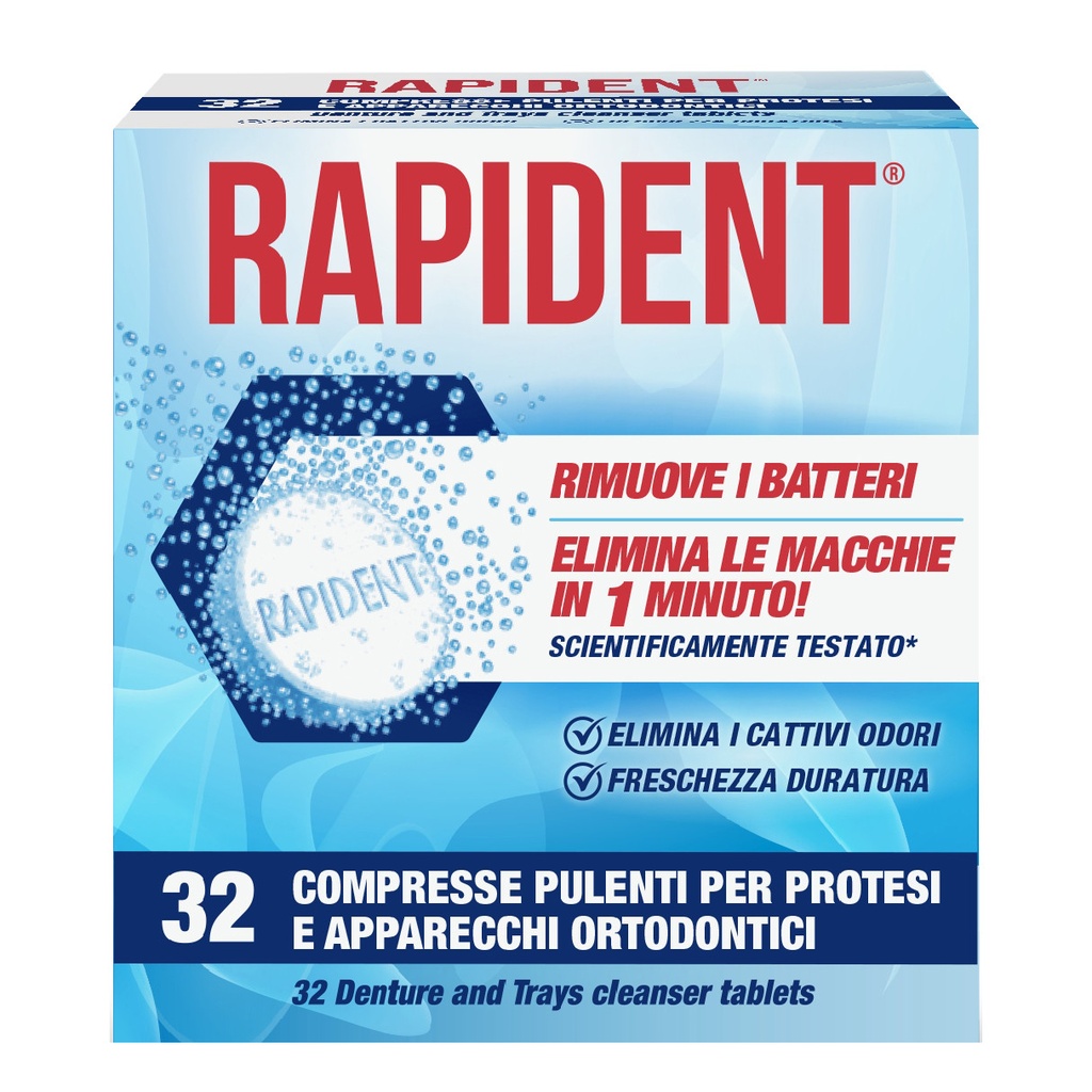 Compresse antibatteriche per dentiere Rapident (confezione 32 pezzi)