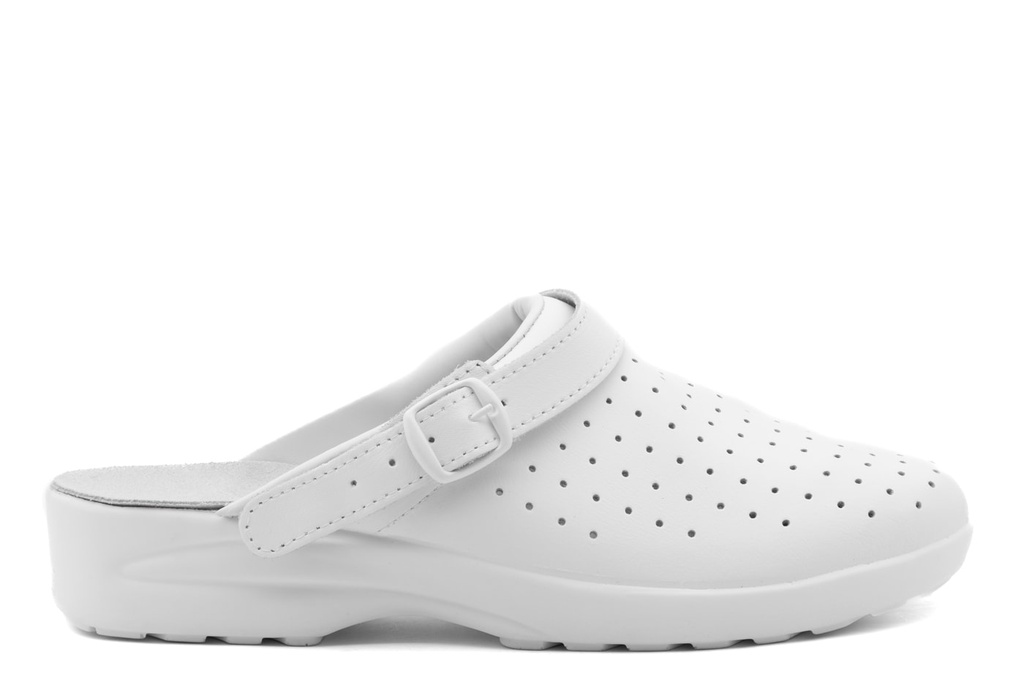Light Clog-Zoccolo in pelle bianco con fori e laccio