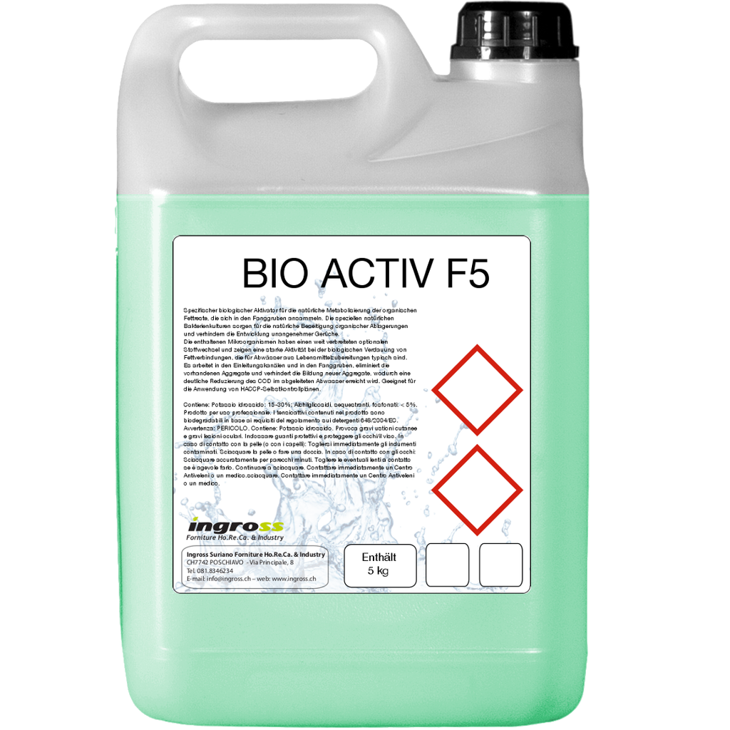 Bio Active F5 attivatore biologico per scarichi fosse grassi cucine tanica kg.5