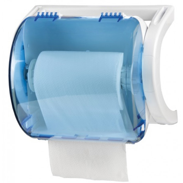 Distributore di carta bobina parete/banco in abs bianco-blu trasparente Rollout

