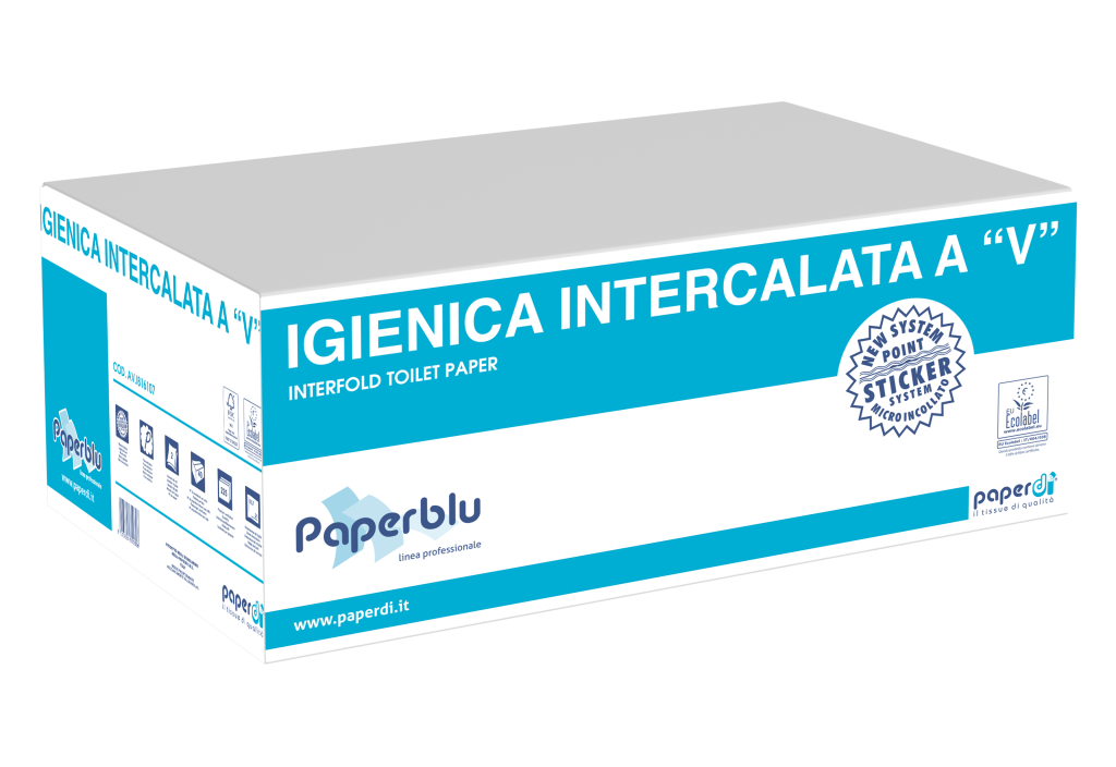 Carta igienica interfogliata a V 2 veli 100% cellulosa

