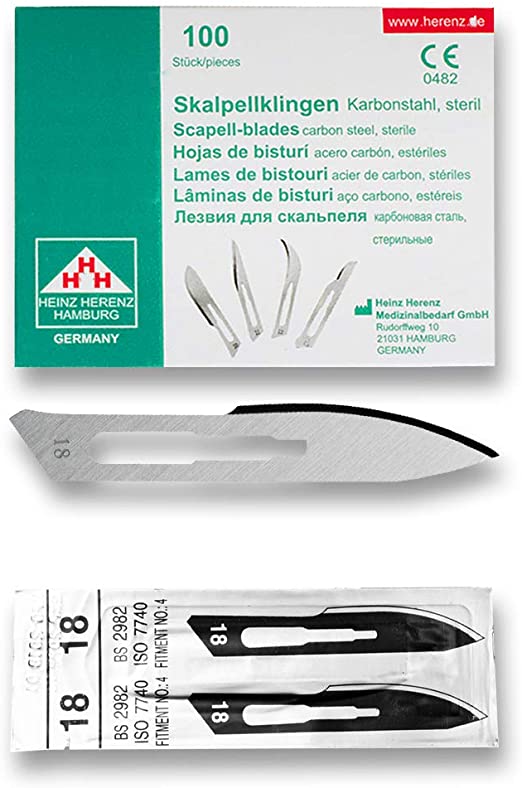 Heinz Herenz lame bisturi monouso sterili Carbon Steel N.18