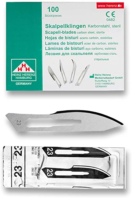 Heinz Herenz lame bisturi monouso sterili Carbon Steel N.23
