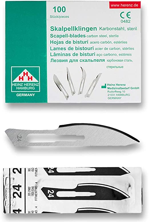 Heinz Herenz lame bisturi monouso sterili Carbon Steel N.24