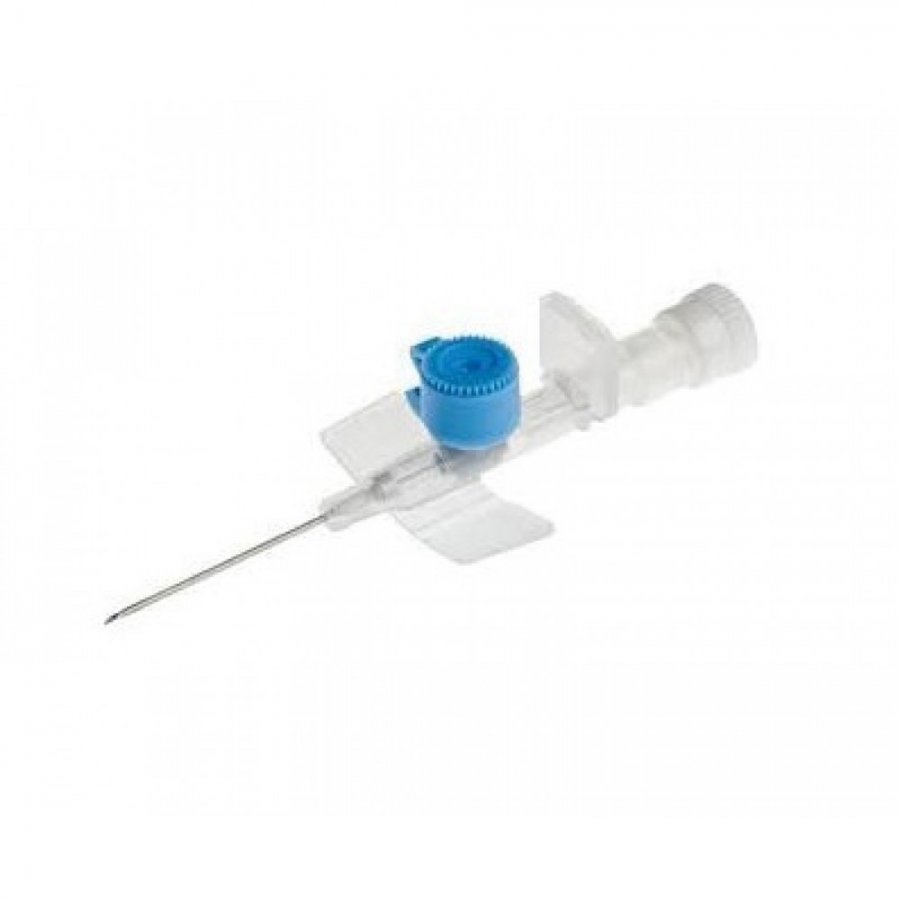 Ago a cannula 2 vie con alette g22 x 25mm azzurro c/disp.di sicurezza