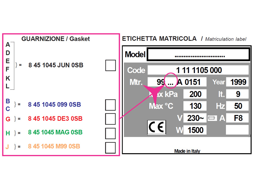 GUARNIZIONE PER AUTOCLAVE H100, numero di serie A,D,E,F,K,L