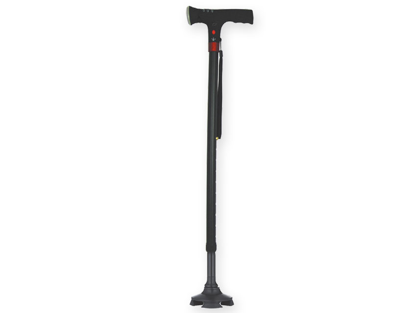 BASTONE DI SICUREZZA CON LUCE  con base a 4 piedini  nero