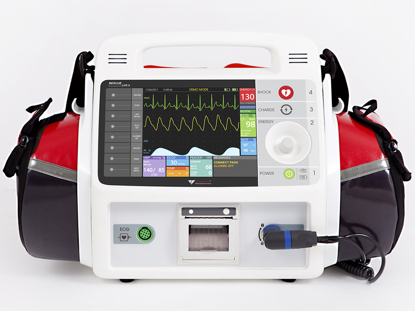 DEFIBRILLATORE RESCUE LIFE 9 con temp, SpO2, Pacemaker - altre lingue