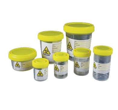 Contenitorie in PP per istologia con tappo a vite ed etichetta BIOHAZARD 500cc
