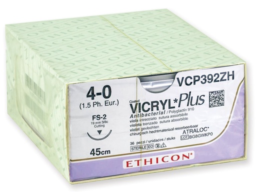 [22360] SUTURA ASSORBIBILE ETHICON VICRYL PLUS - 4/0 ago 19 mm
