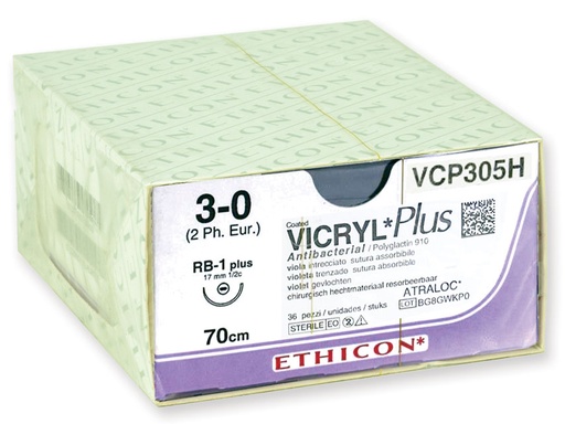 [22361] SUTURA ASSORBIBILE ETHICON VICRYL PLUS - 3/0 ago 17 mm