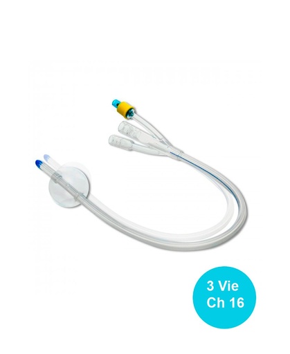 [DMM09068] Catetere foley in silicone a 3 vie 41 cm ch 16 palloncino 30 ml punta Couvelaire