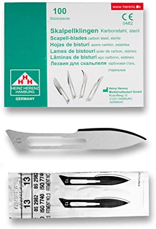 [BB-ELCON-110-113] Heinz Herenz lame bisturi monouso sterili Carbon Steel N.13