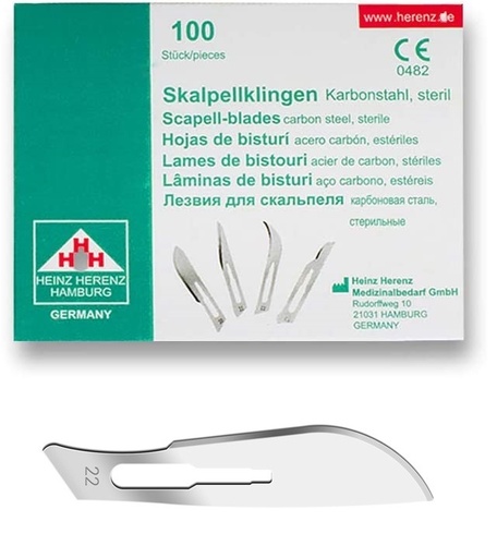 [BB-ELCON-110-122] Heinz Herenz lame bisturi monouso sterili Carbon Steel N.22