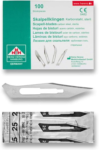 [ELCON-110-125] Heinz Herenz lame bisturi monouso sterili Carbon Steel N.25
