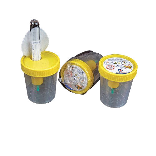 [DMM10034] Contenitore sterile 120ml c/tappo a vite giallo e disp. prelievo sottovuoto
