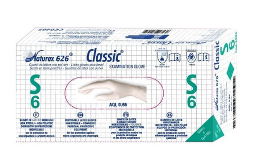 [MGI02257] Guanti in lattice s/polvere Naturex tg. S DPI III /DM
